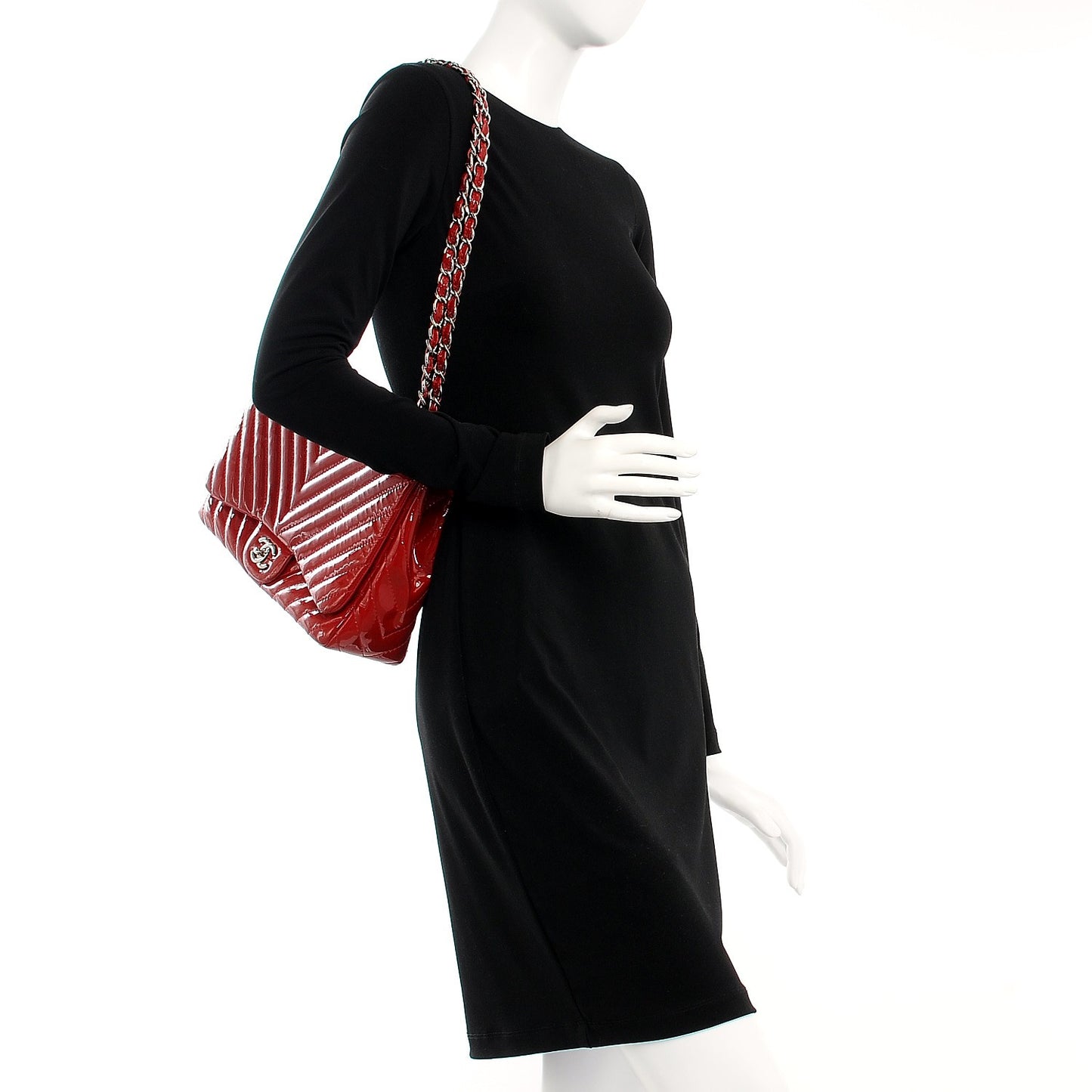 Patent Chevron Quilted Jumbo Single Flap Red