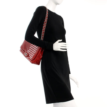 Chanel Patent Chevron Quilted Jumbo Single Flap Red 2 of 7