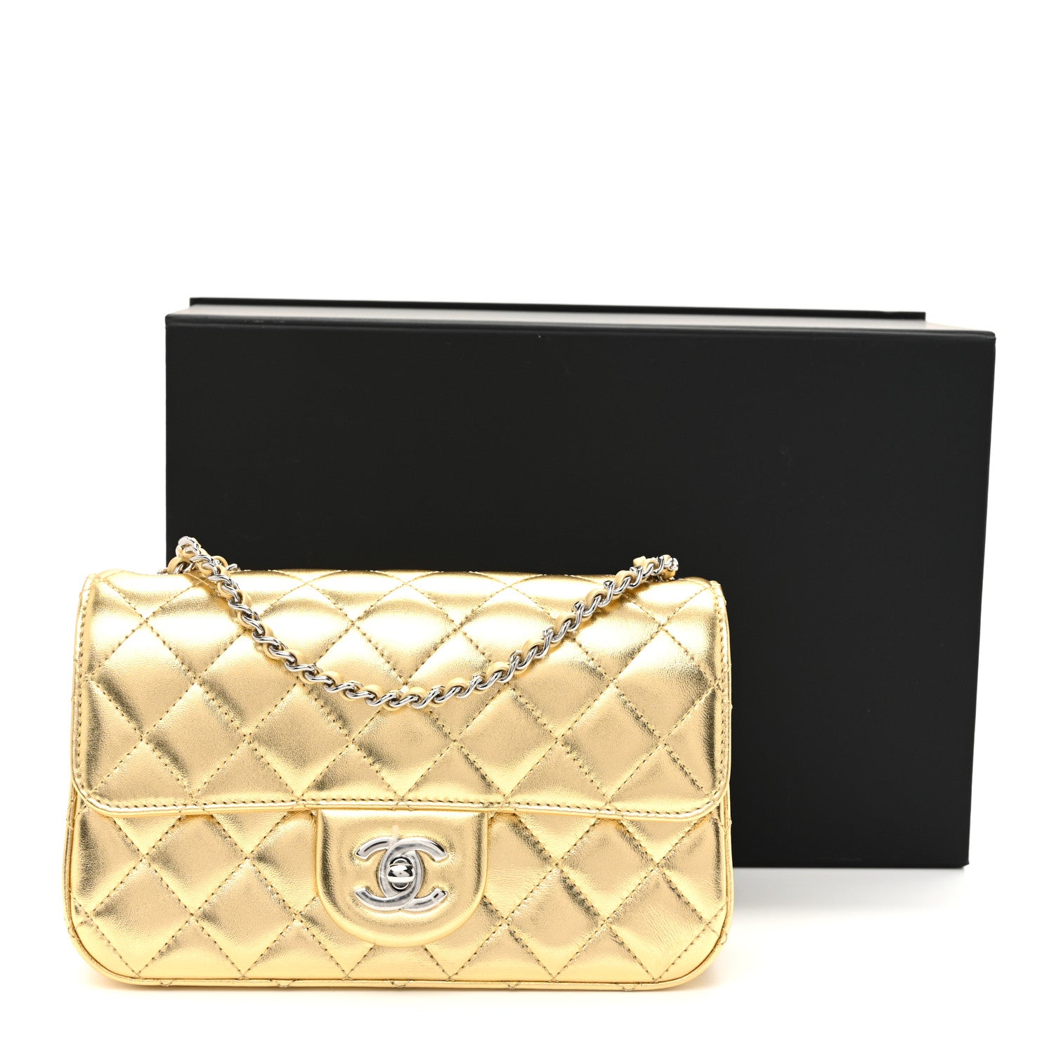 Chanel Metallic Lambskin Quilted Mini Rectangular Pearl Crush Flap  Gold 11 of 11