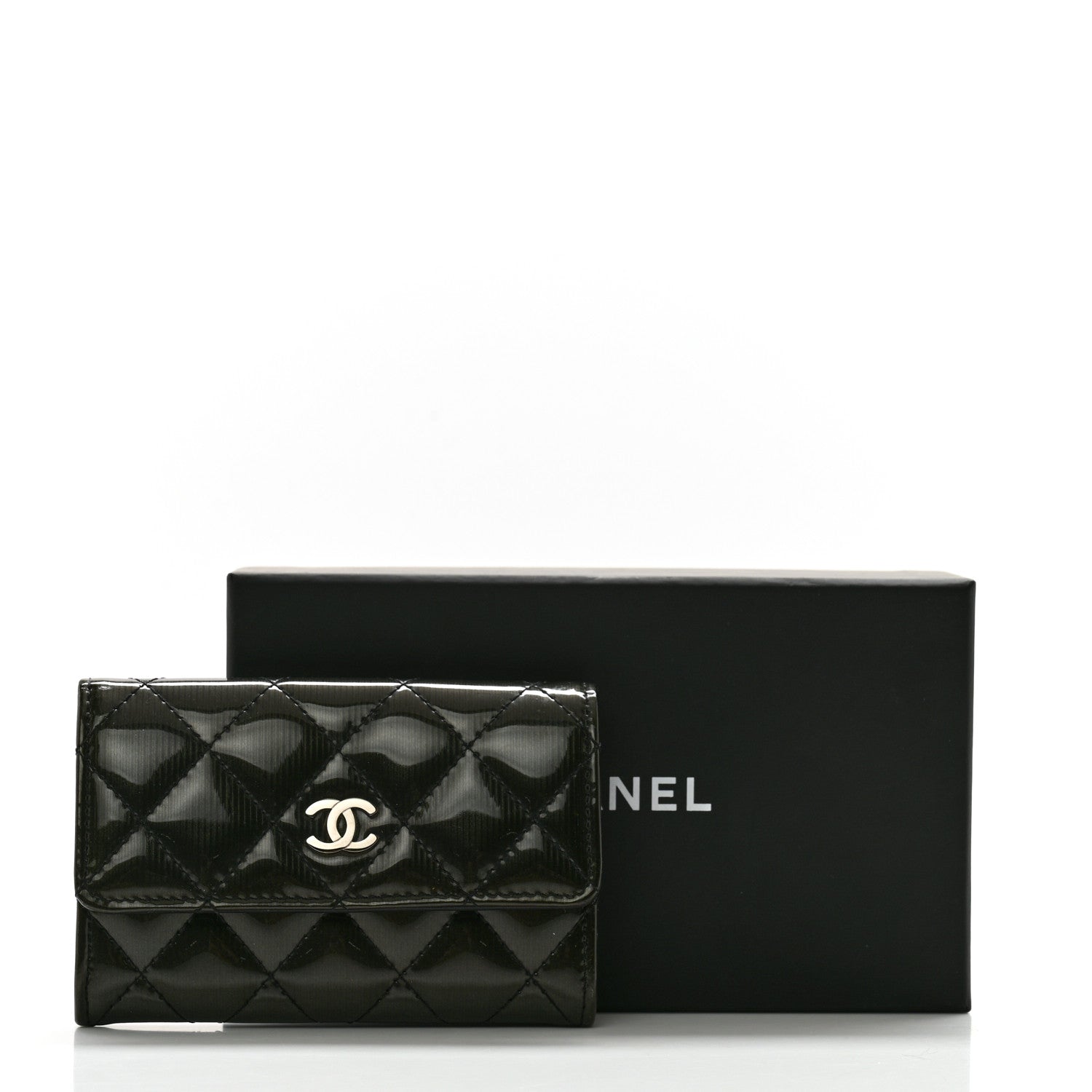 Chanel Striated Patent Quilted Card Holder Black 11 of 11