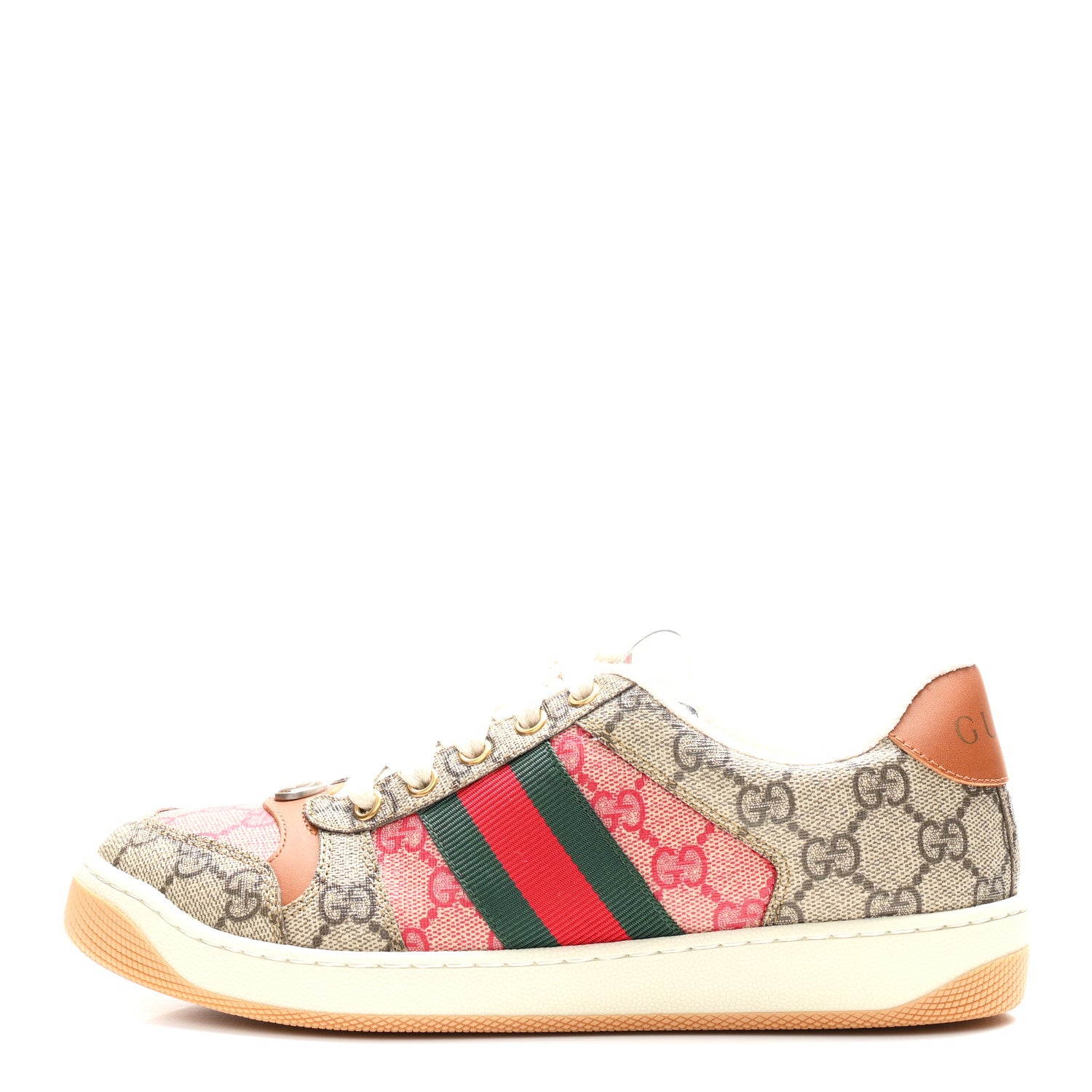 Gucci GG Supreme Monogram Harness Calfskin Web Womens Screener Sneakers 37 Beige Ebony Rosso Harness Brown 1 of 10