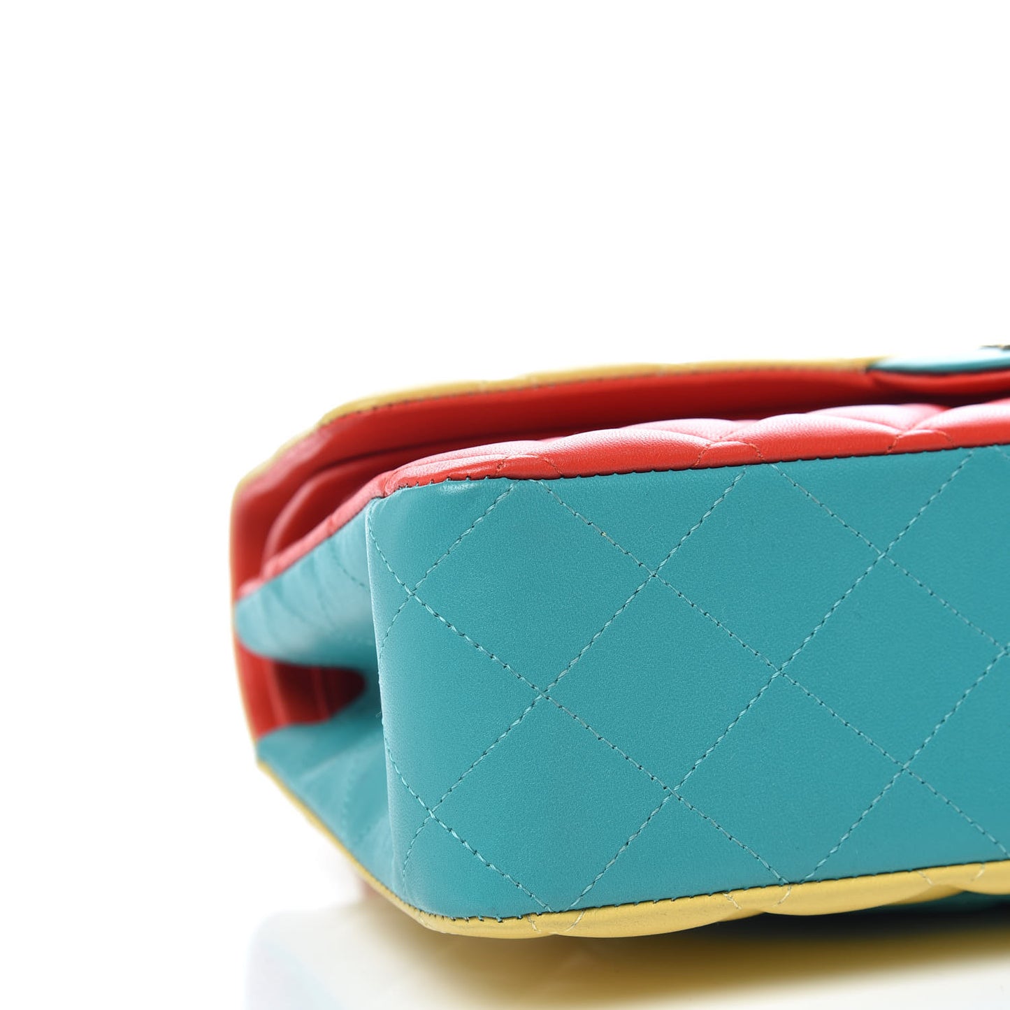 Lambskin Quilted Tri-Color Medium Double Flap Jaune Rouge Turquoise