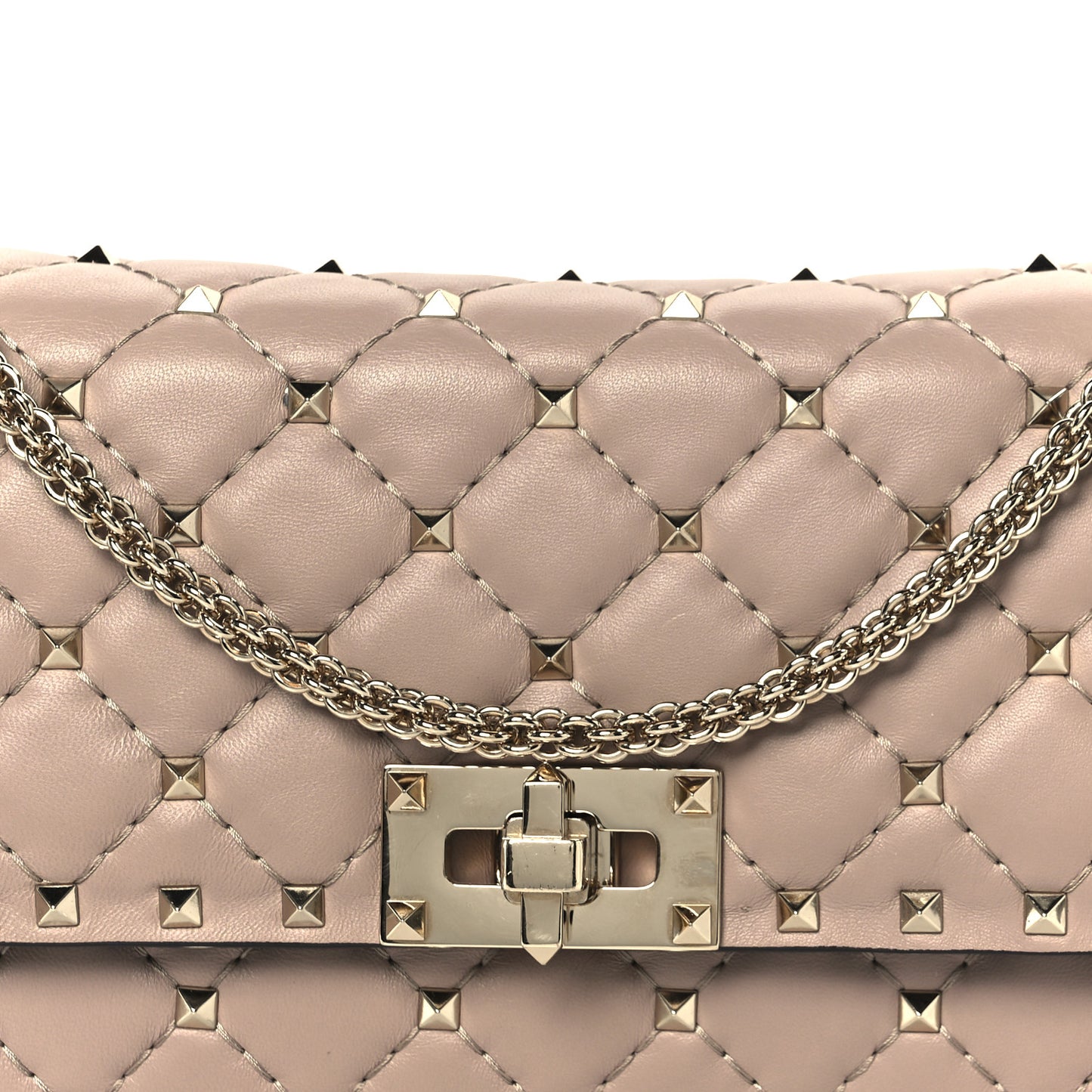 Lambskin Rockstud Spike Wallet on Chain Poudre