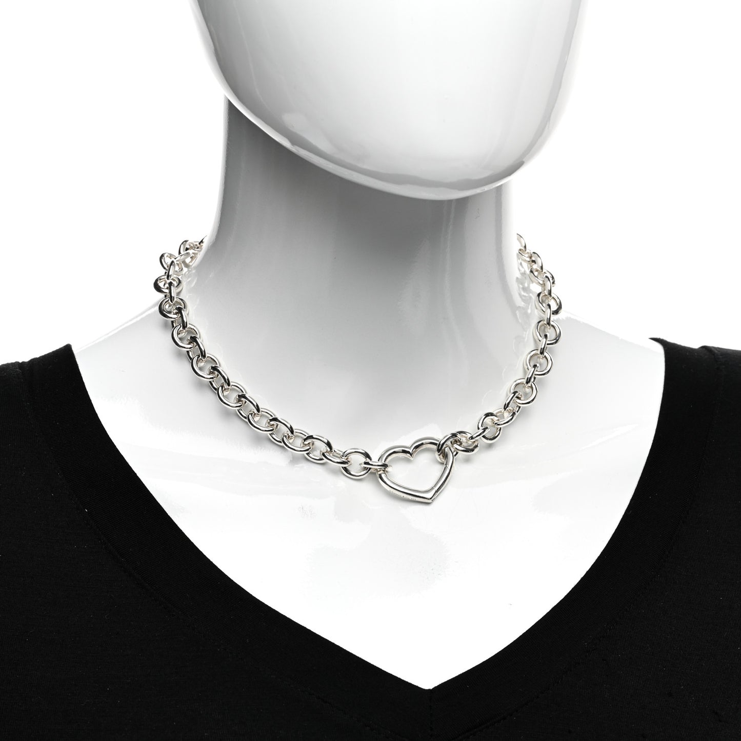 Sterling Silver Heart Clasp Choker Necklace