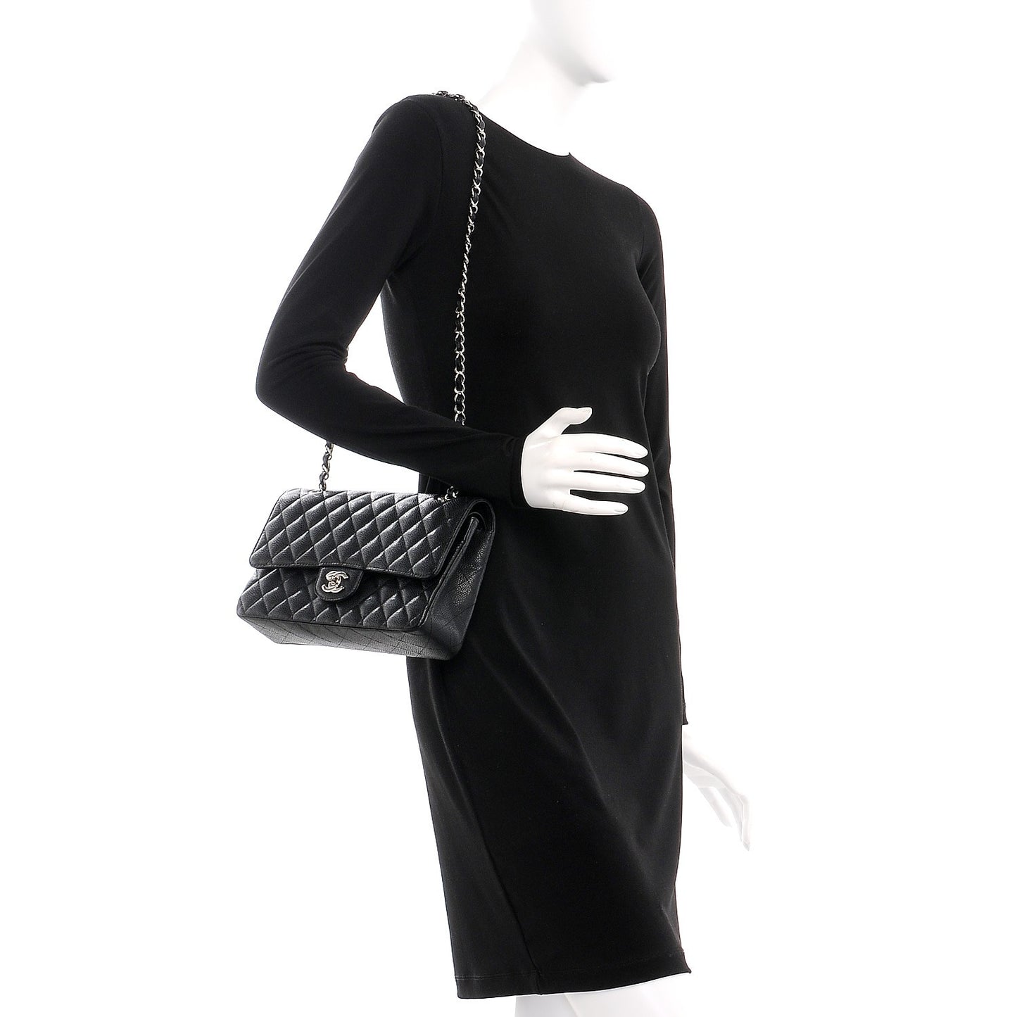 Caviar Quilted Medium Double Flap Black