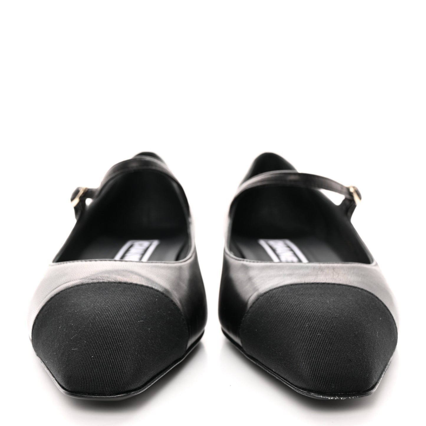 Lambskin Grosgrain Cap Toe CC Mary Jane Flats 39.5 Black