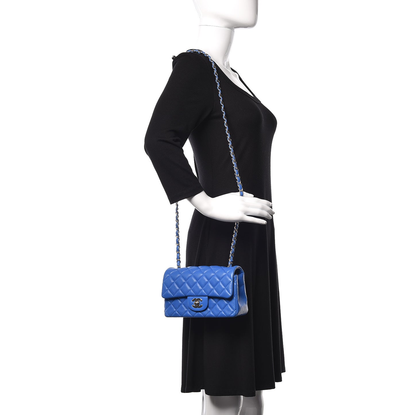 Lambskin Quilted Mini Rectangular Flap Blue