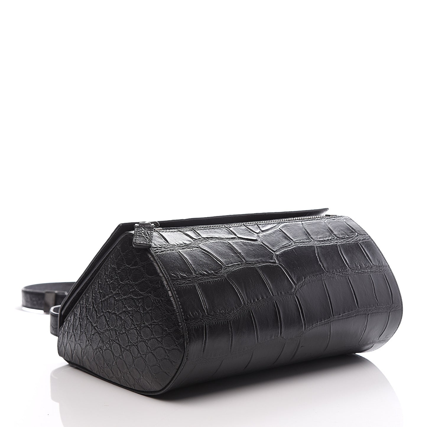 Calfskin Crocodile Embossed Medium Pandora Box Crossbody Bag Black