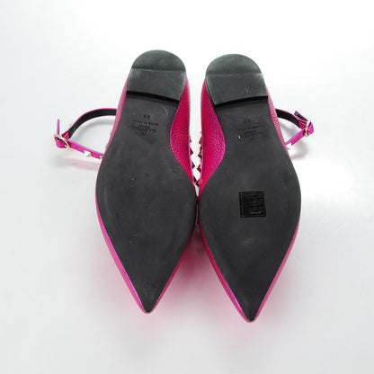 Valentino Garavani Metallic Pebbled Calfskin Rockstud Cage Ballerina Flats 39 Peony 5 of 8