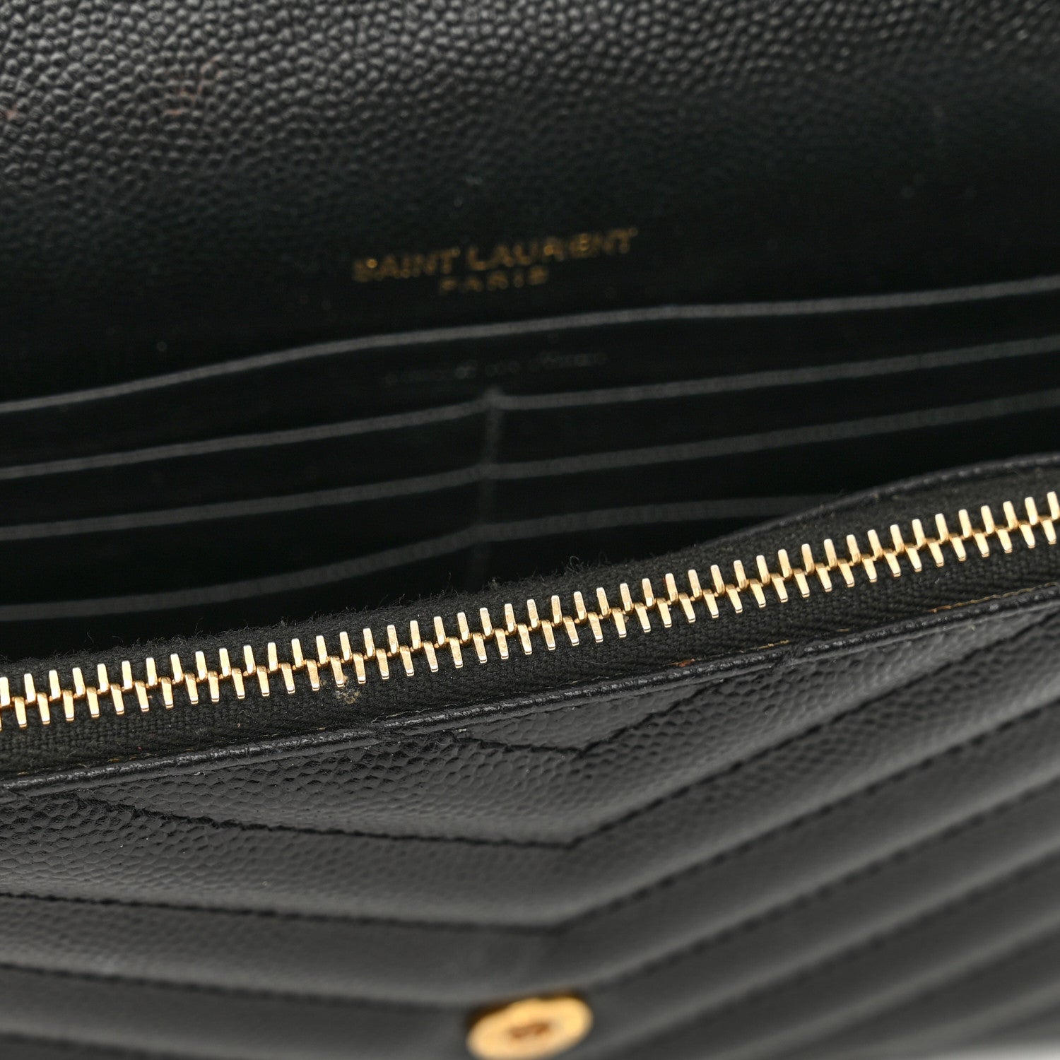 Saint Laurent Grain De Poudre Matelasse Chevron Monogram Envelope Chain Wallet Black 11 of 12