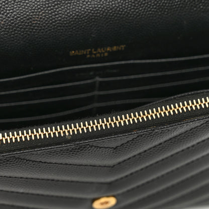 Saint Laurent Grain De Poudre Matelasse Chevron Monogram Envelope Chain Wallet Black 11 of 12