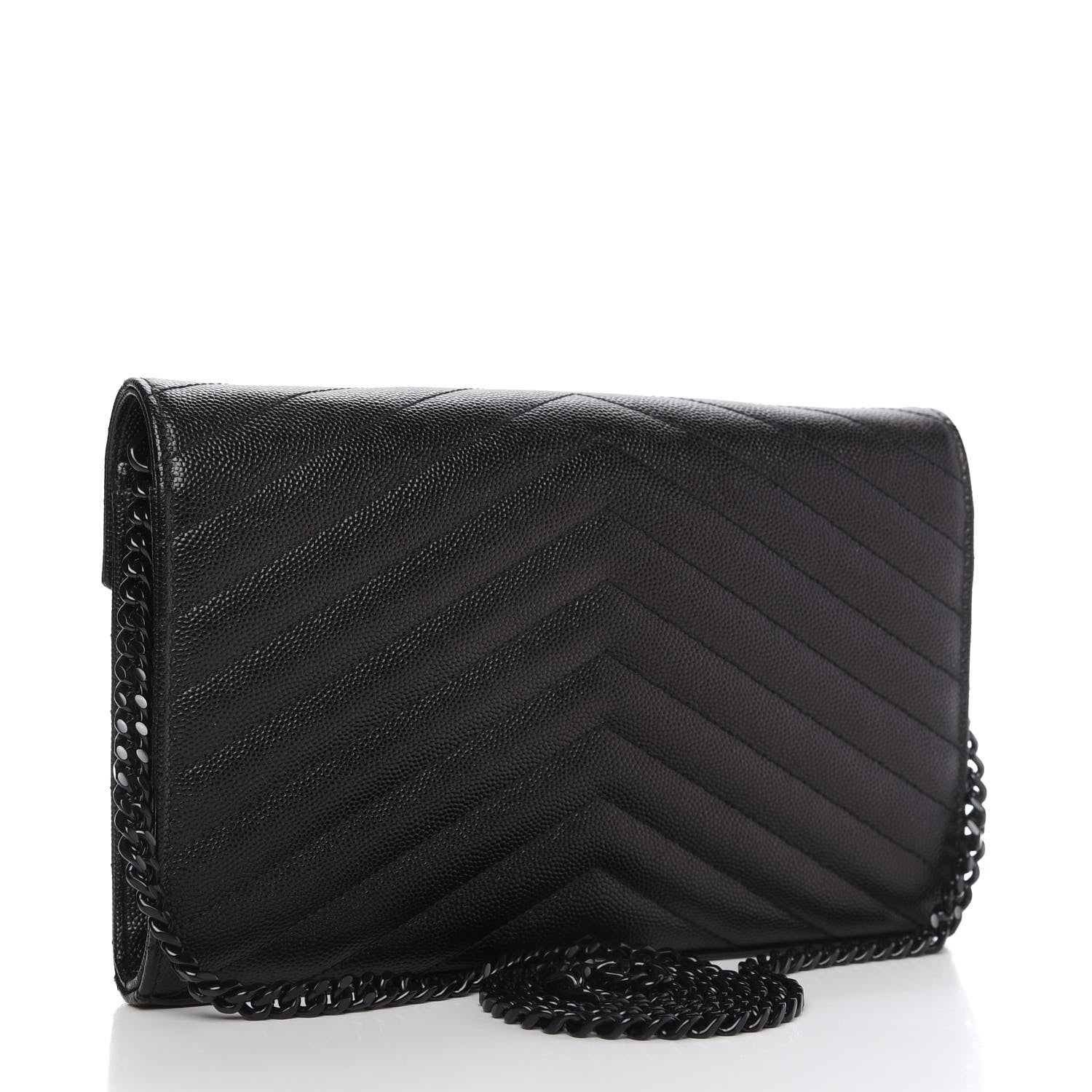 Saint Laurent Grain De Poudre Matelasse Chevron Monogram Chain Wallet Black 3 of 10