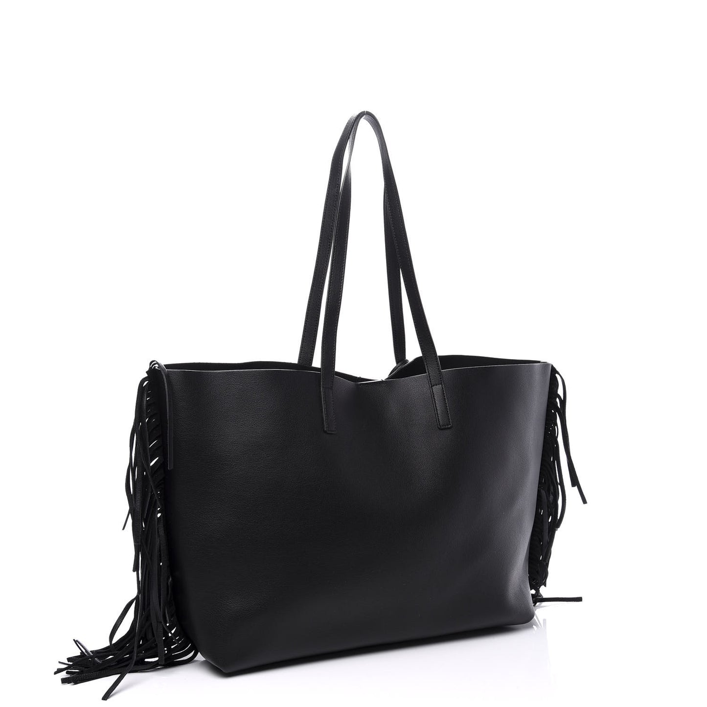 Calfskin Large Fringe Shopping Tote Black