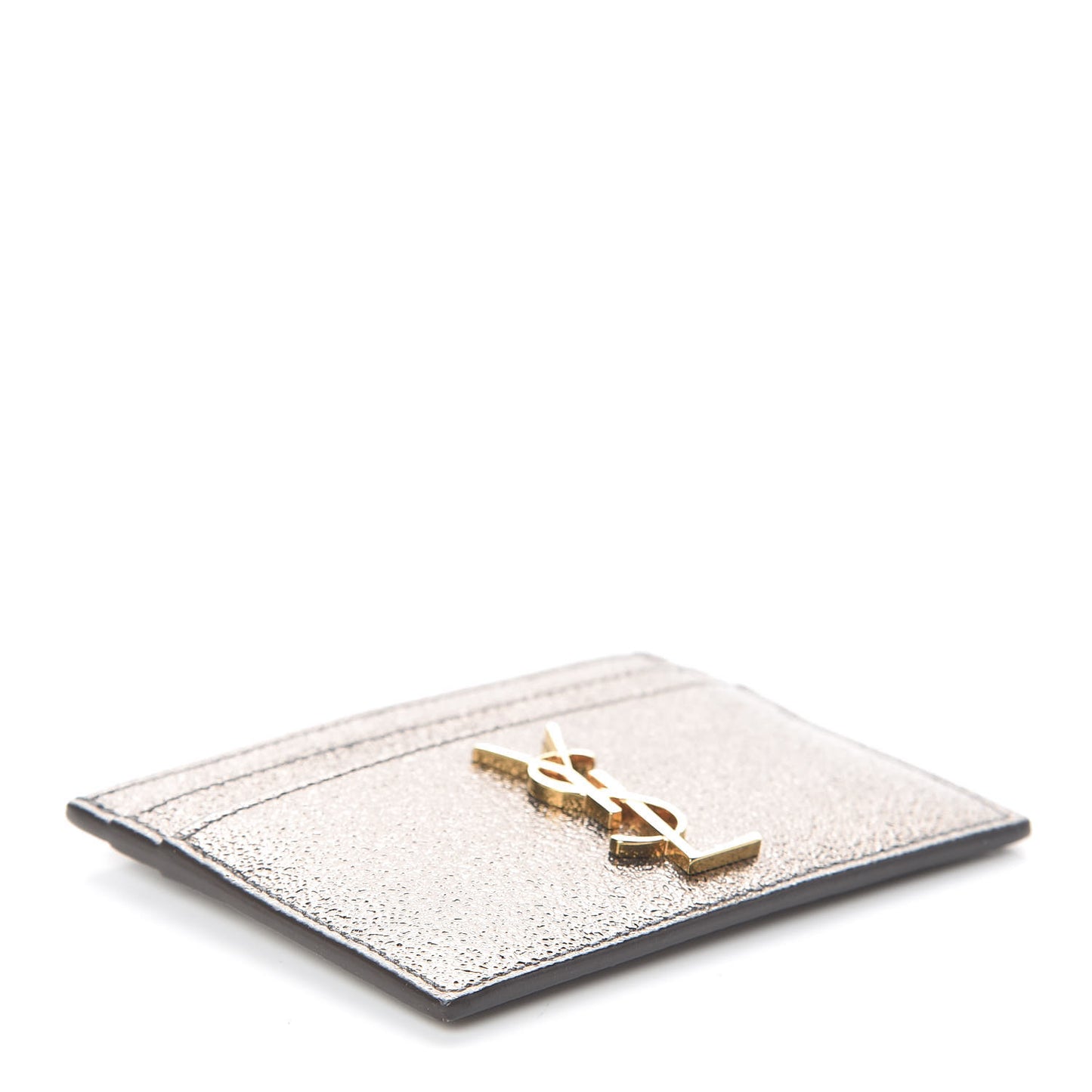 Metallic Grained Calfskin Monogram Credit Card Case Gris