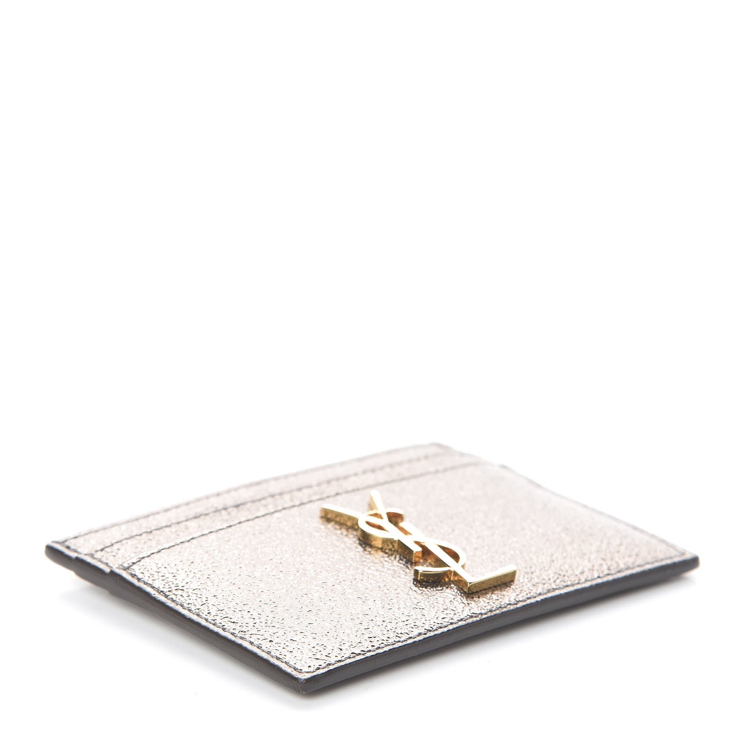 Saint Laurent Metallic Grained Calfskin Monogram Credit Card Case Gris 4 of 7
