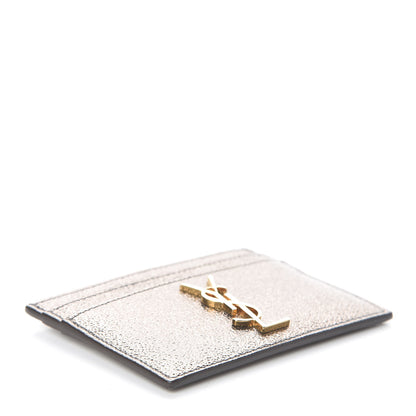 Saint Laurent Metallic Grained Calfskin Monogram Credit Card Case Gris 4 of 7