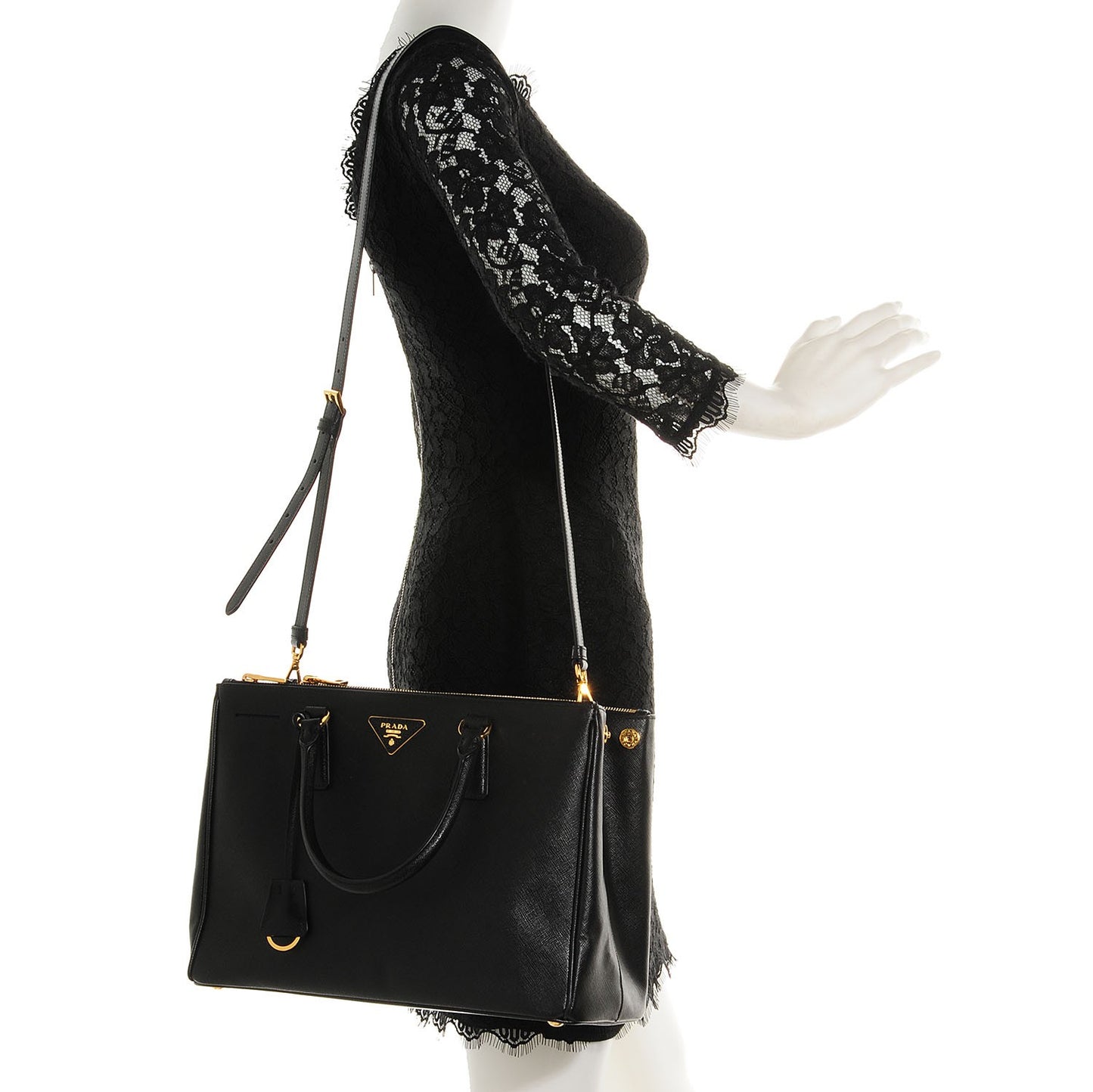 Saffiano Lux Medium Double Zip Tote Nero Black