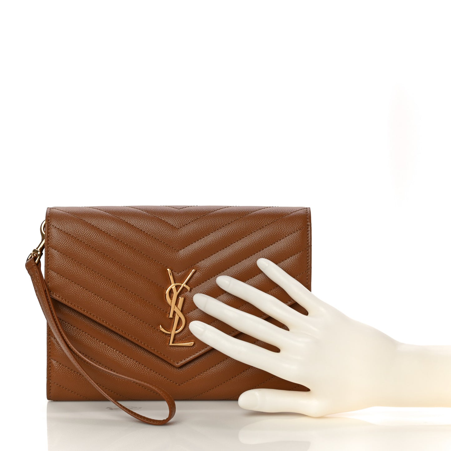 Grain De Poudre Matelasse Chevron Monogram Cassandre Flap Pouch Natural Dark