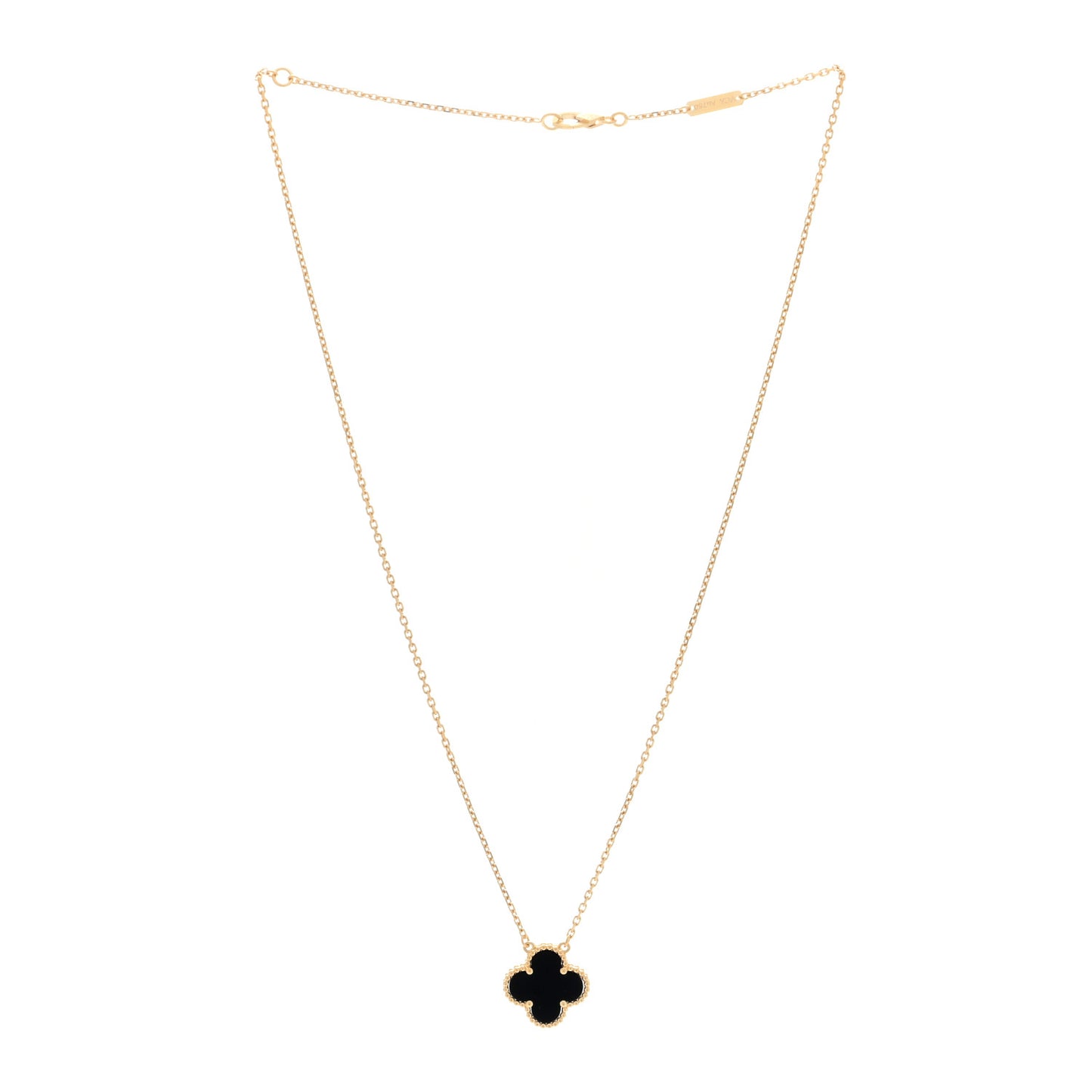 18K Yellow Gold Black Onyx Vintage Alhambra Pendant Necklace