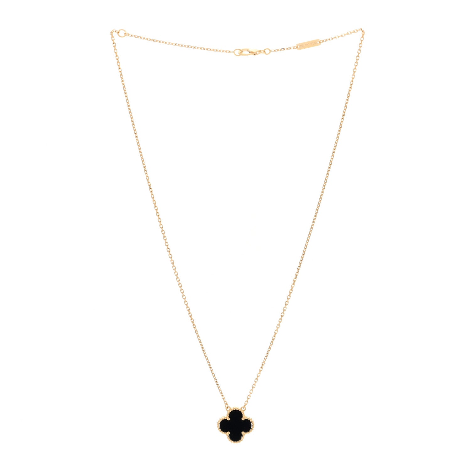 Van Cleef & Arpels 18K Yellow Gold Black Onyx Vintage Alhambra Pendant Necklace 2 of 4