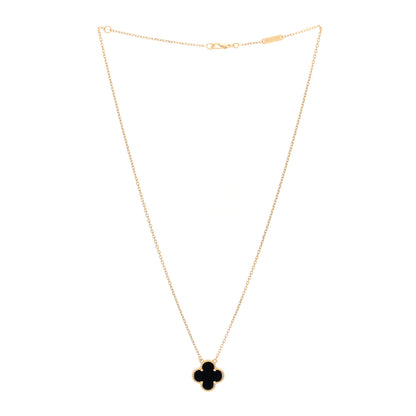 Van Cleef & Arpels 18K Yellow Gold Black Onyx Vintage Alhambra Pendant Necklace 2 of 4