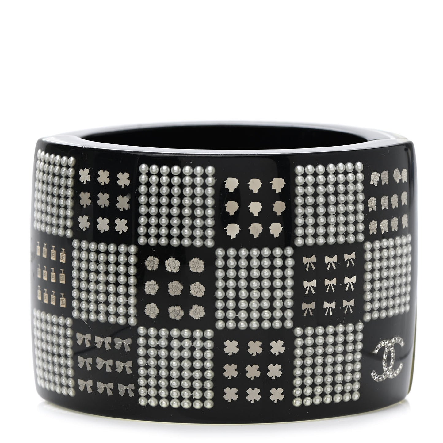Resin Pearl Crystal CC Cuff Black