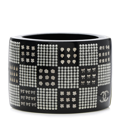 Chanel Resin Pearl Crystal CC Cuff Black 1 of 5