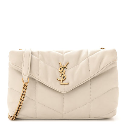 Saint Laurent Lambskin Quilted Toy Loulou Puffer Monogram Chain Satchel Blanc Vintage 1 of 12
