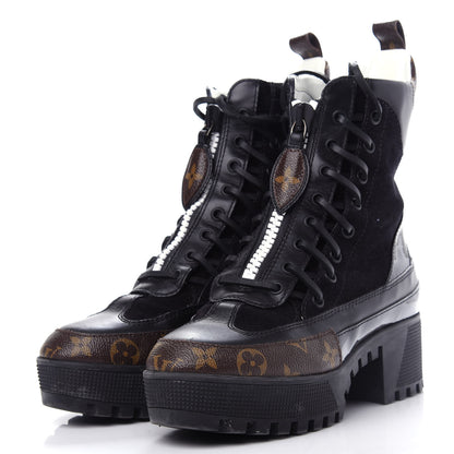 Louis Vuitton Suede Calfskin Monogram Laureate Platform Desert Boots 38 Black 3 of 10