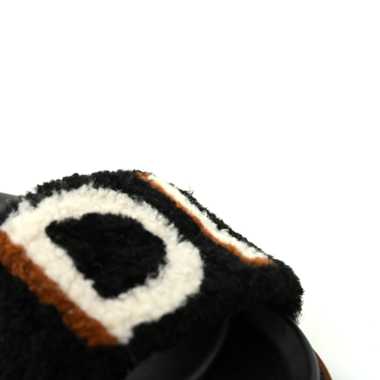 Fendi Shearling Logo Slide Sandals 36.5 Black Latte Brownie 10 of 11