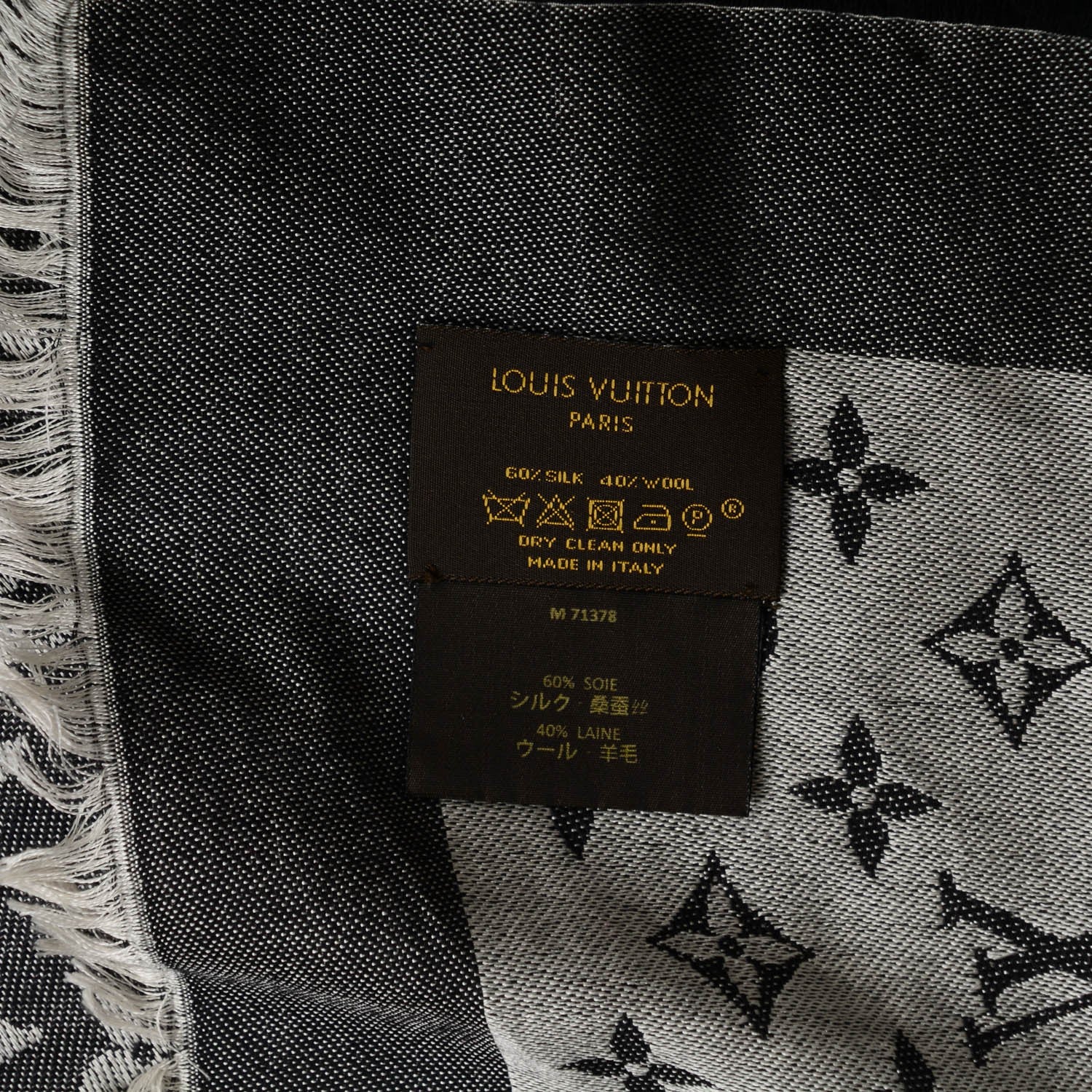 Louis Vuitton Wool Silk Monogram Denim Shawl Black 5 of 6