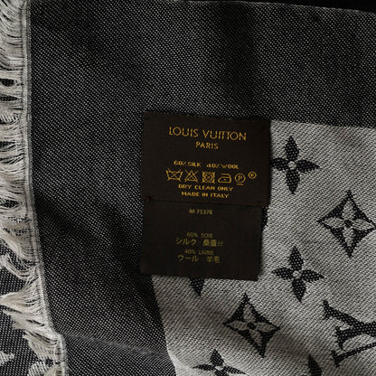 Louis Vuitton Wool Silk Monogram Denim Shawl Black 5 of 6