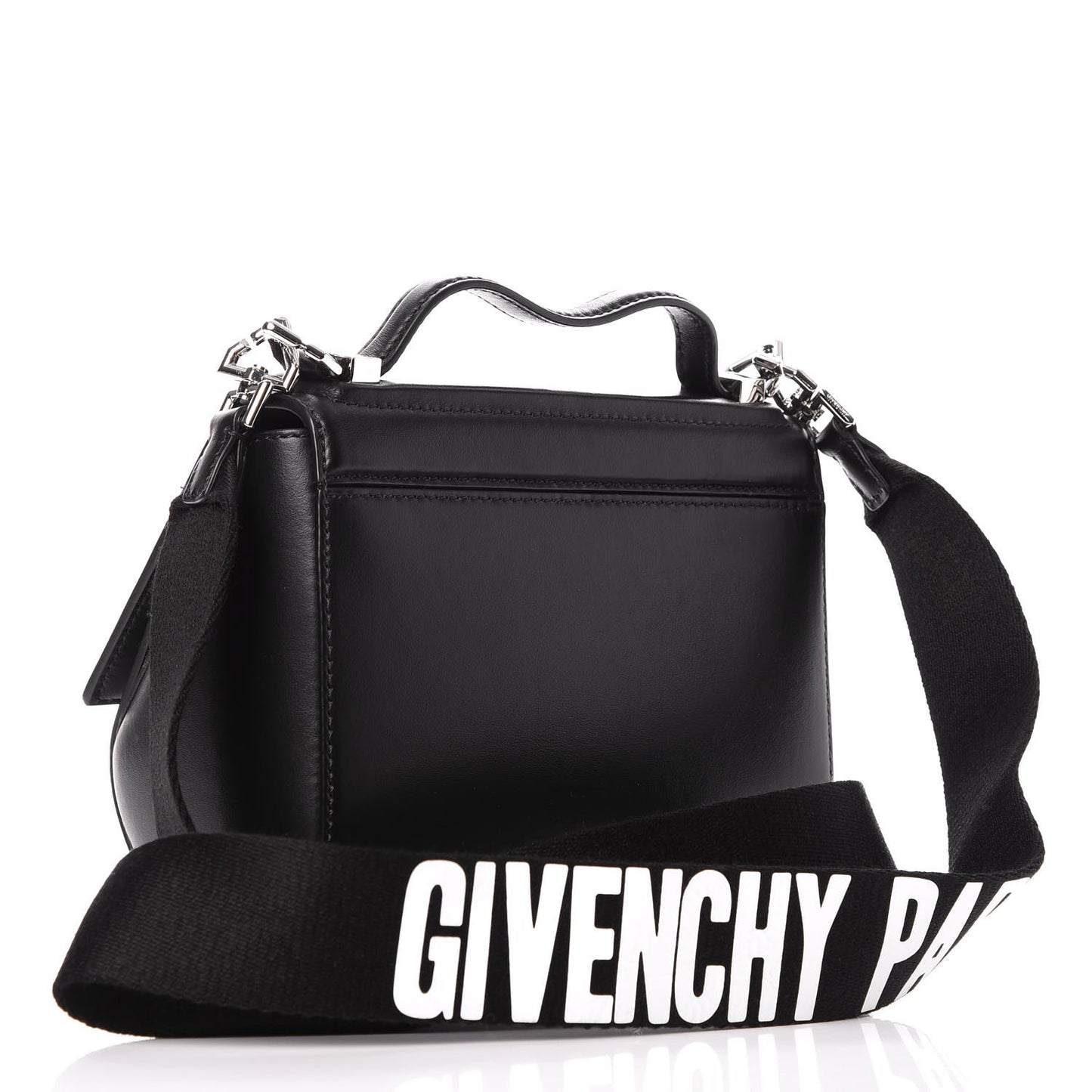 Calfskin Mini Pandora Box Logo Strap Crossbody Bag Black