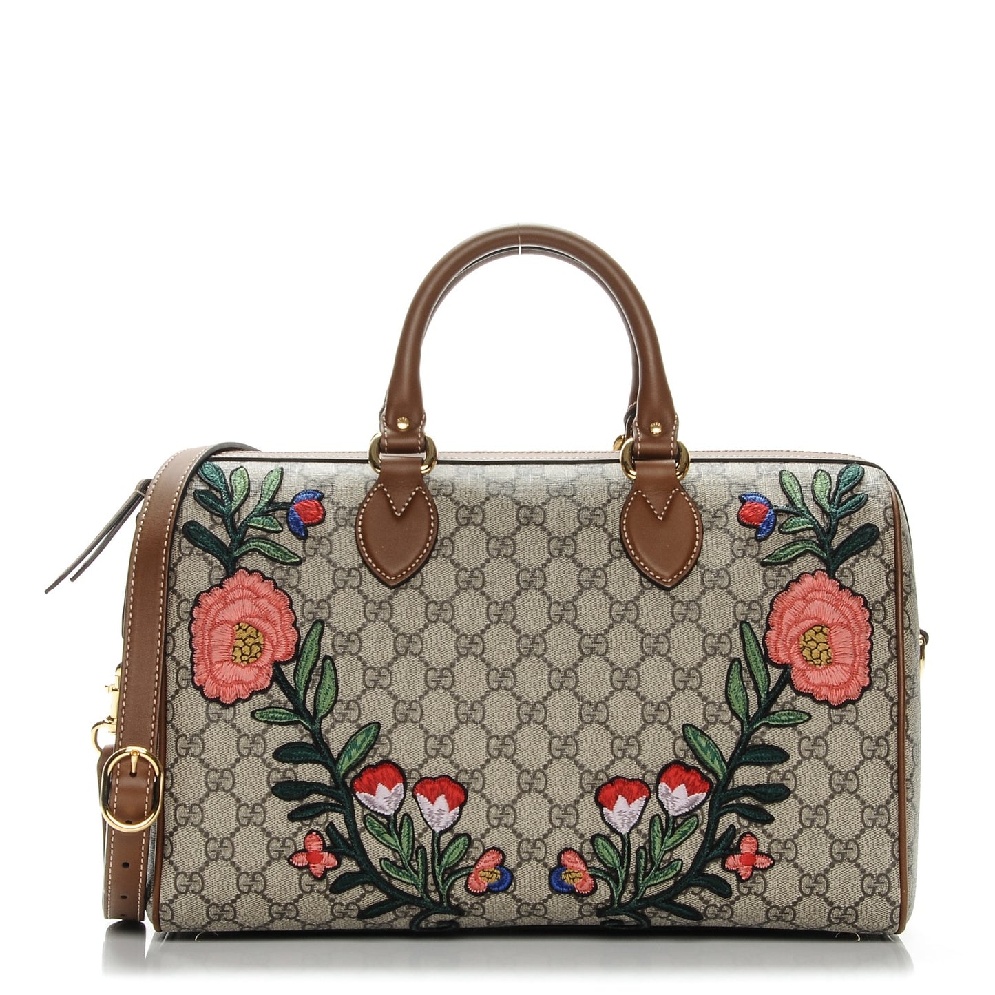 GG Supreme Monogram Embroidered Medium Boston Brown