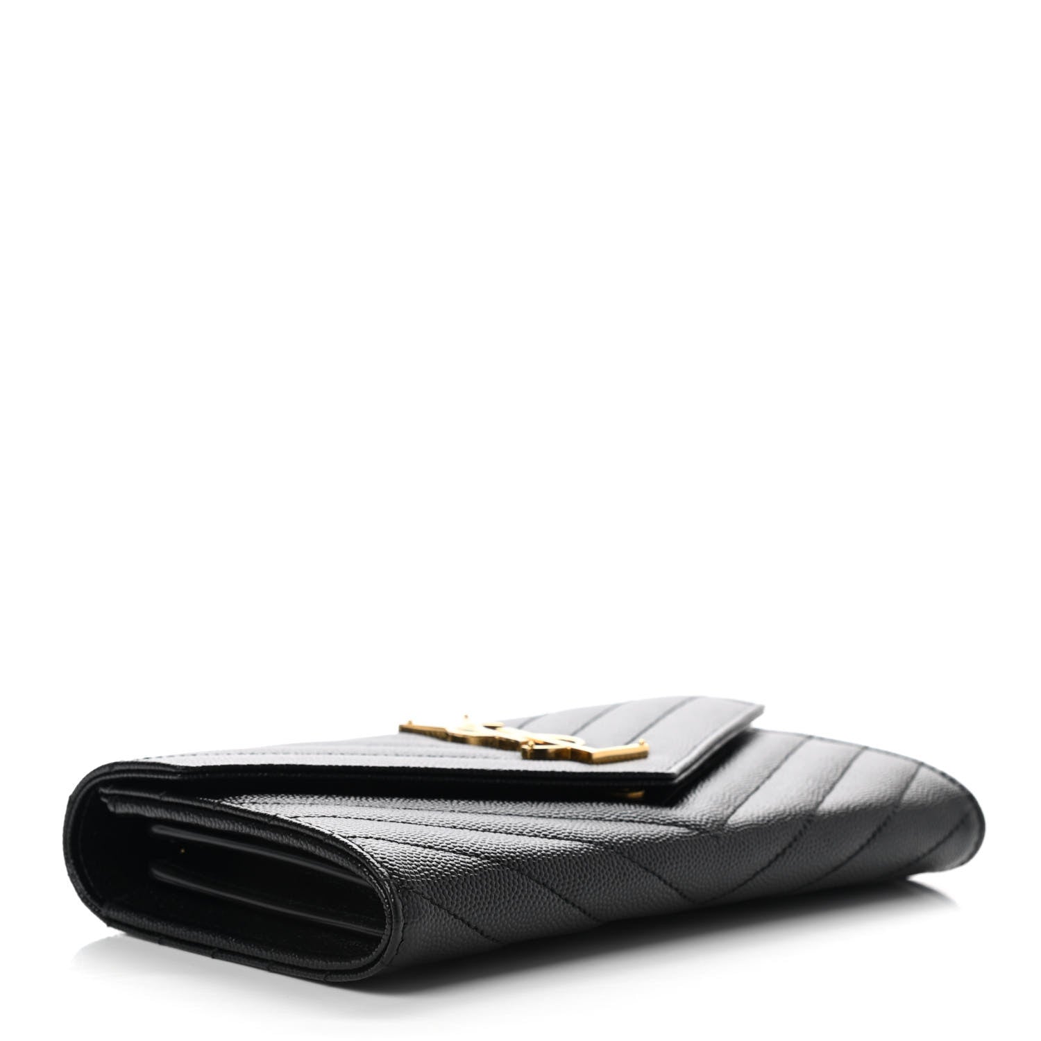 Saint Laurent Grain De Poudre Matelasse Chevron Monogram Flap Wallet Black 4 of 6