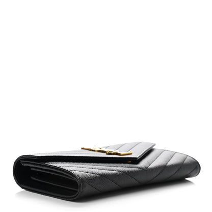 Saint Laurent Grain De Poudre Matelasse Chevron Monogram Flap Wallet Black 4 of 6