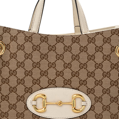 Gucci Monogram Calfskin Medium Horsebit 1955 Tote Bag Beige Mystic White 9 of 16