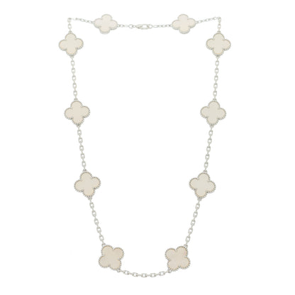 Van Cleef & Arpels 18K White Gold Mother of Pearl 10 Motifs Vintage Alhambra Necklace 3 of 9