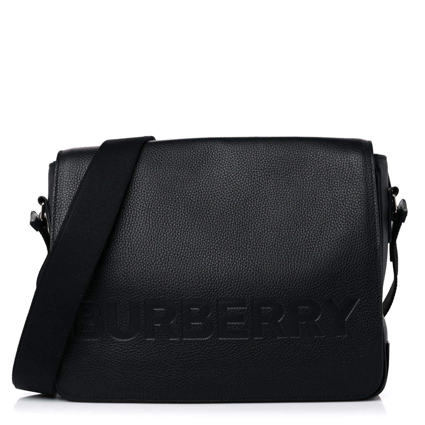 Grainy Calfskin Embossed Bruno Messenger Black