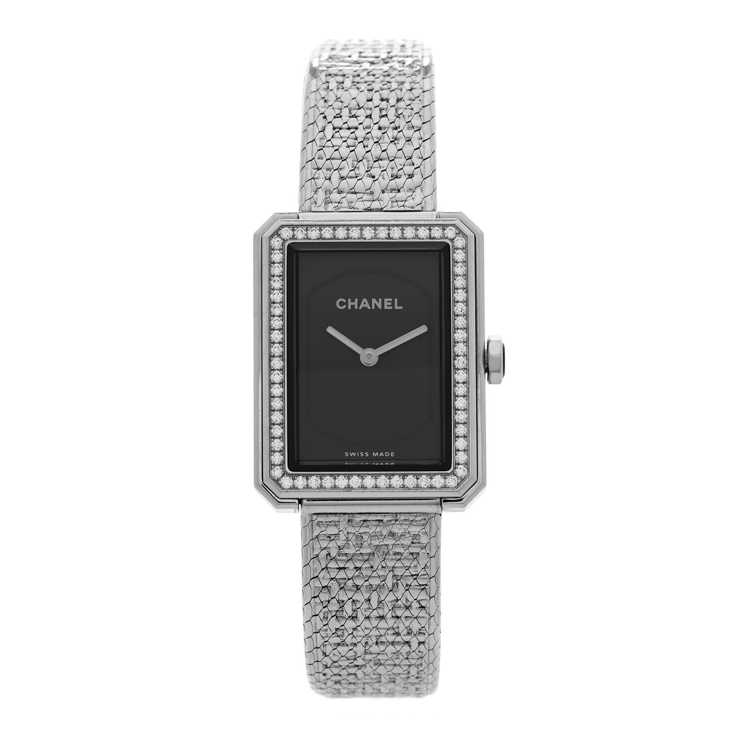 Stainless Steel Diamond Bezel 21mm Boy-Friend Tweed Quartz Watch Black