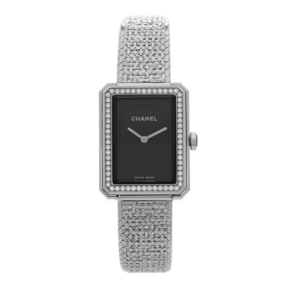 Chanel Stainless Steel Diamond Bezel 21mm Boy-Friend Tweed Quartz Watch Black 1 of 4