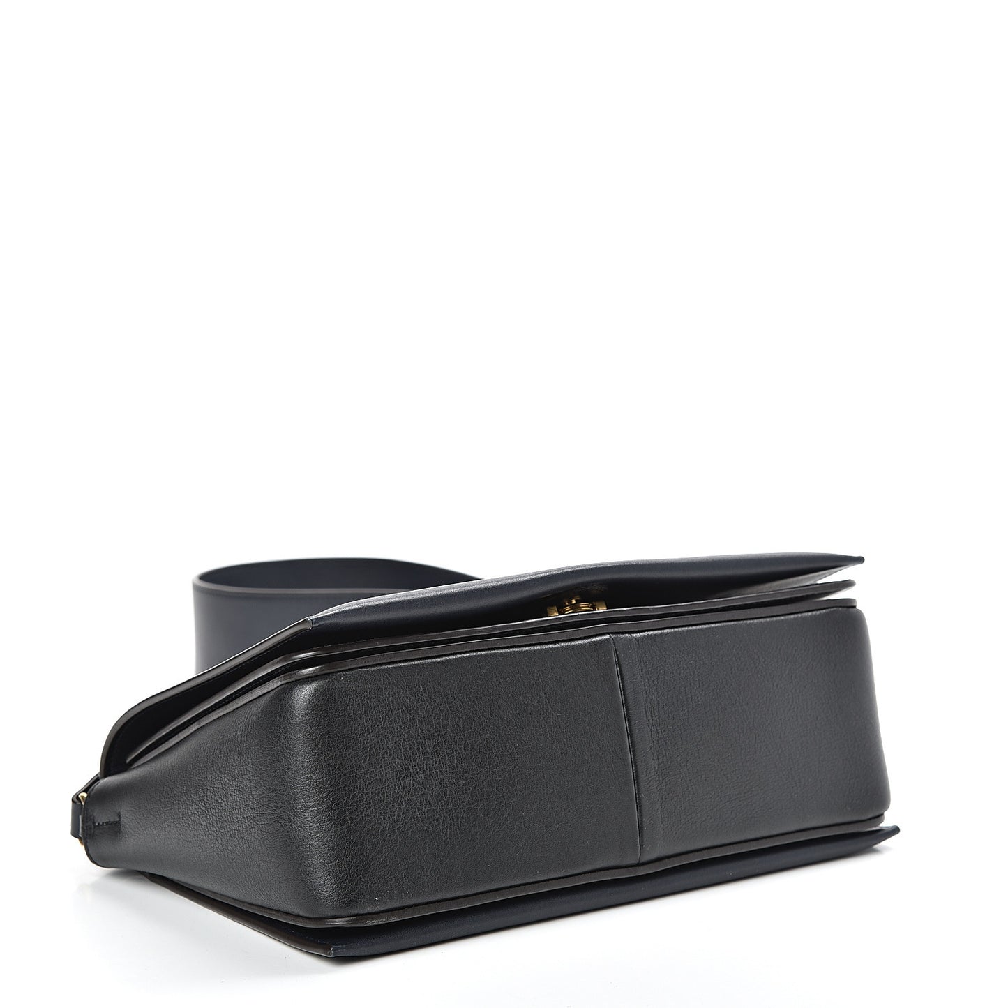 Shiny Smooth Calfskin Medium Frame Shoulder Bag Black Navy