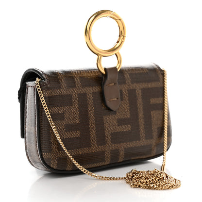 Fendi Glazed Fabric FF 1974 Nano Baguette Charm Mogano Panna 3 of 10