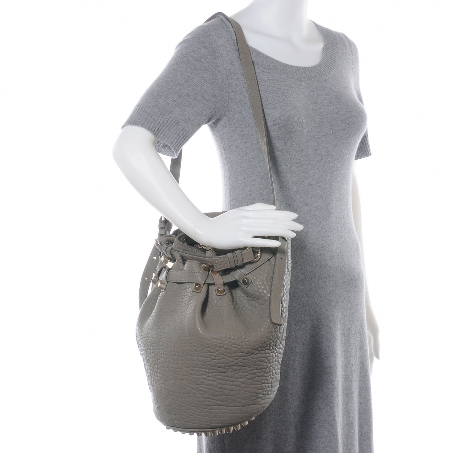 Leather Diego Bucket Bag Granite