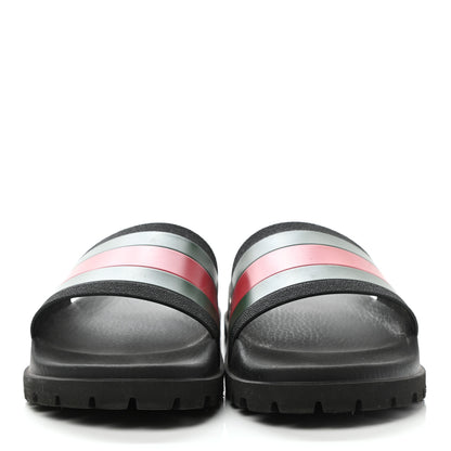 Gucci Rubber Web Mens Lug Sole Slide Sandals 9 Black Green Red 2 of 8