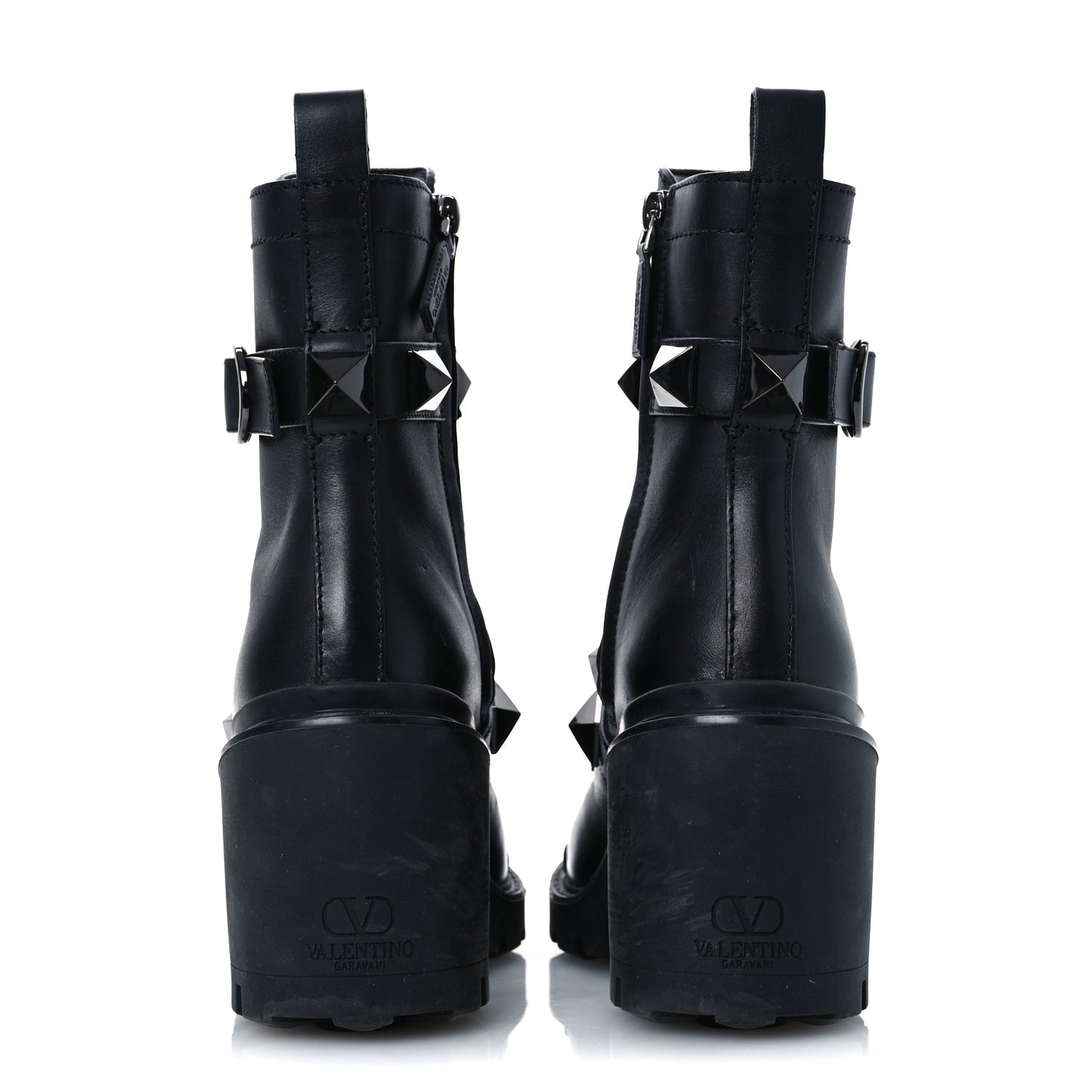 Calfskin Tonal Roman Stud Combat Boots 35.5 Black