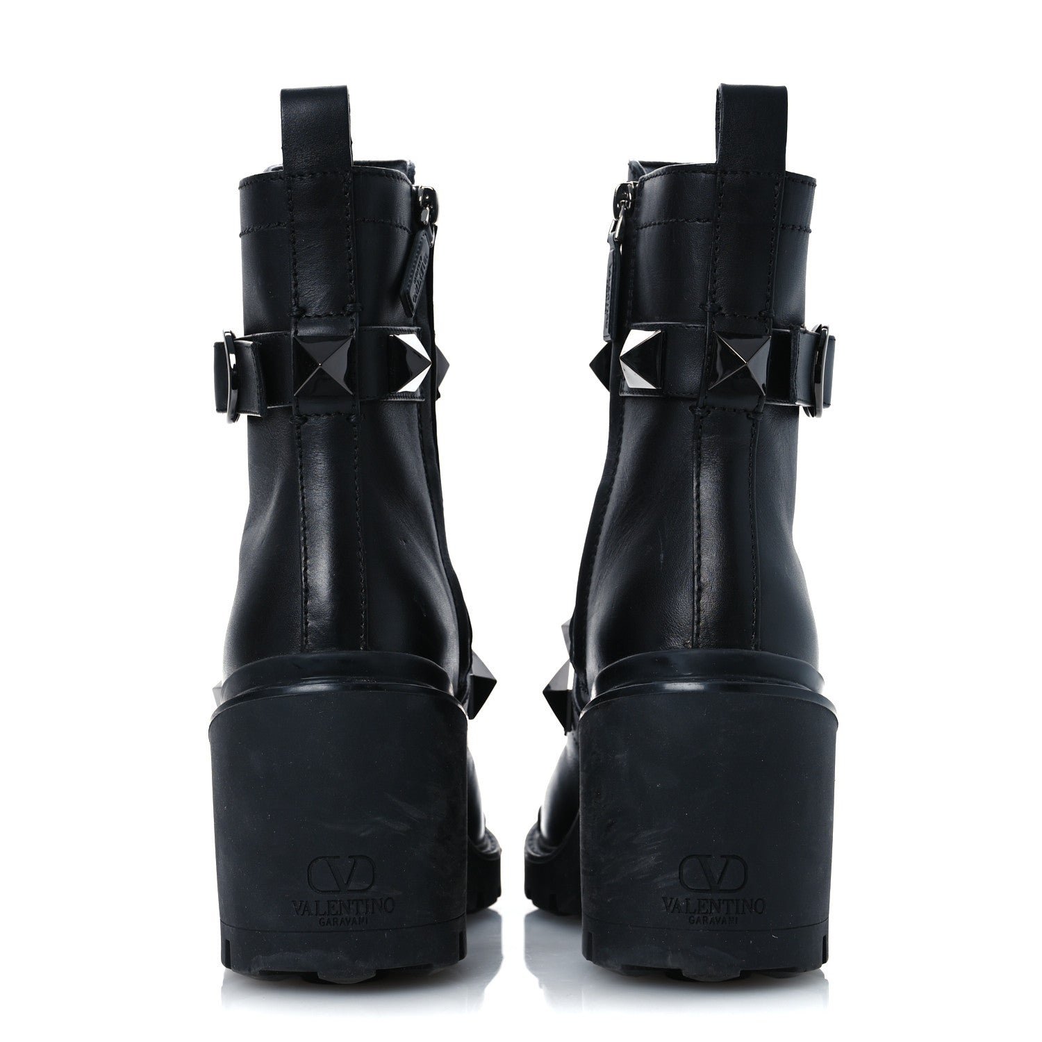 Valentino Garavani Calfskin Tonal Roman Stud Combat Boots 35.5 Black 6 of 14