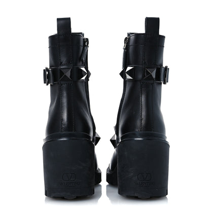 Valentino Garavani Calfskin Tonal Roman Stud Combat Boots 35.5 Black 6 of 14