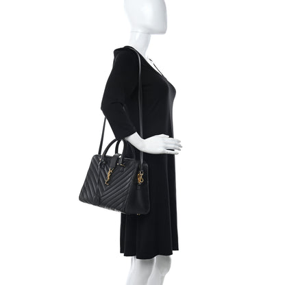 Saint Laurent Calfskin Matelasse Chevron Small Monogram Cabas Black 2 of 12