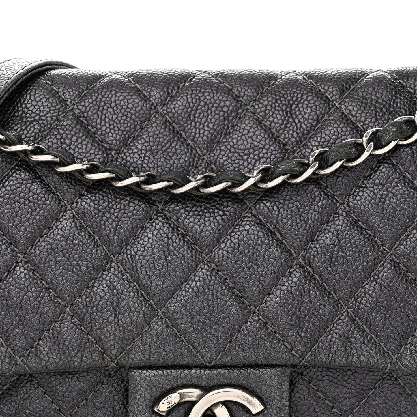 Iridescent Caviar Quilted Small Chic Flap Grey
